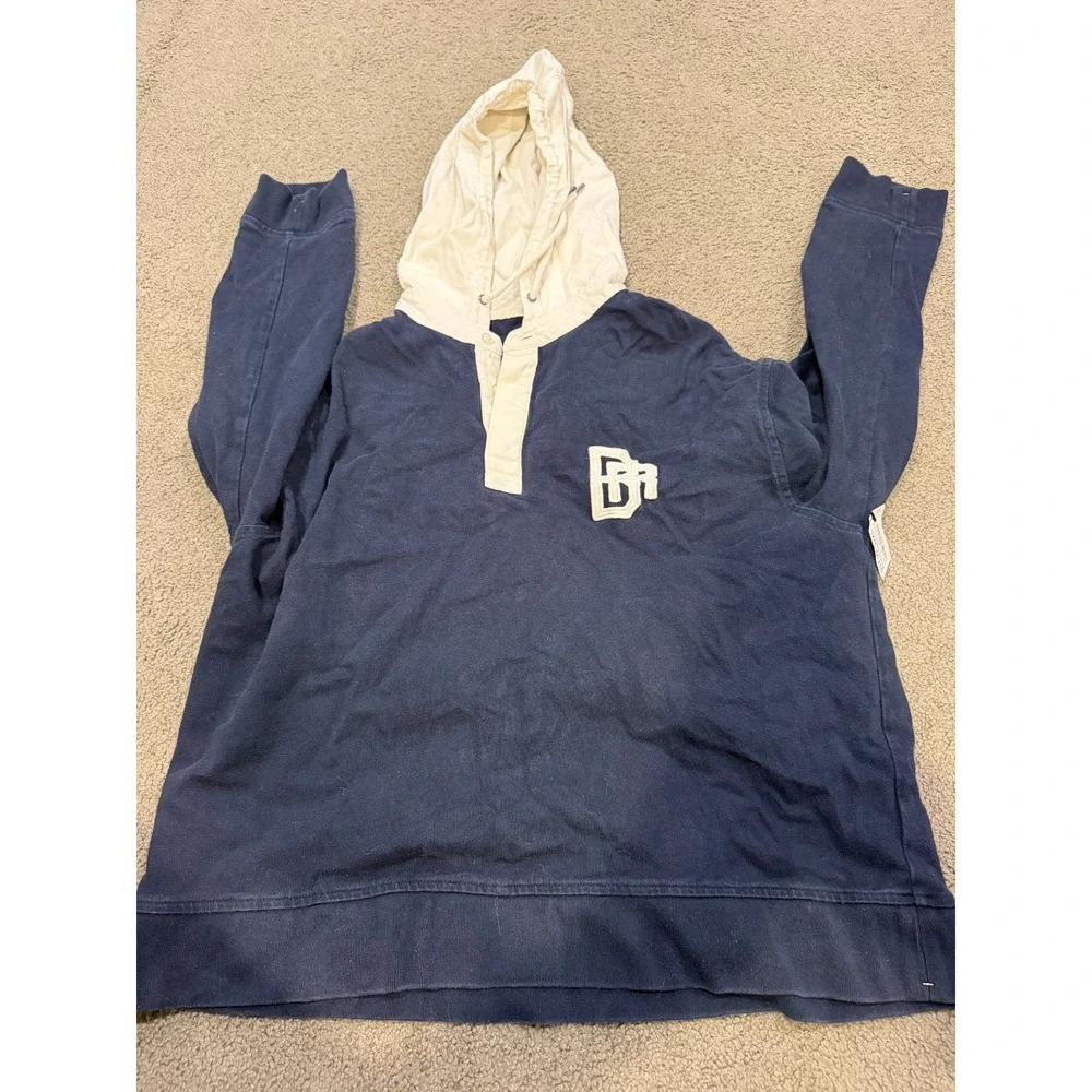 Banana Republic Rugby Sweatshirt Mens XL Navy Blue Contrast Hooded Pullover Logo